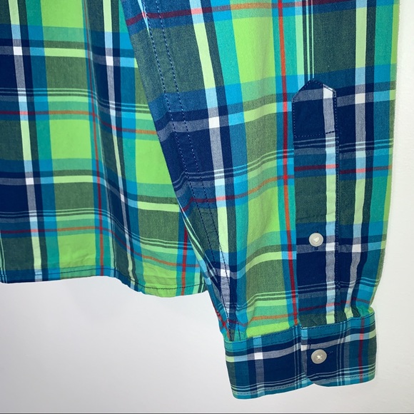 Hollister Men Size XL Shirt Plaid Soft Woven Long Sleeves Blue & Green - Picture 11 of 12